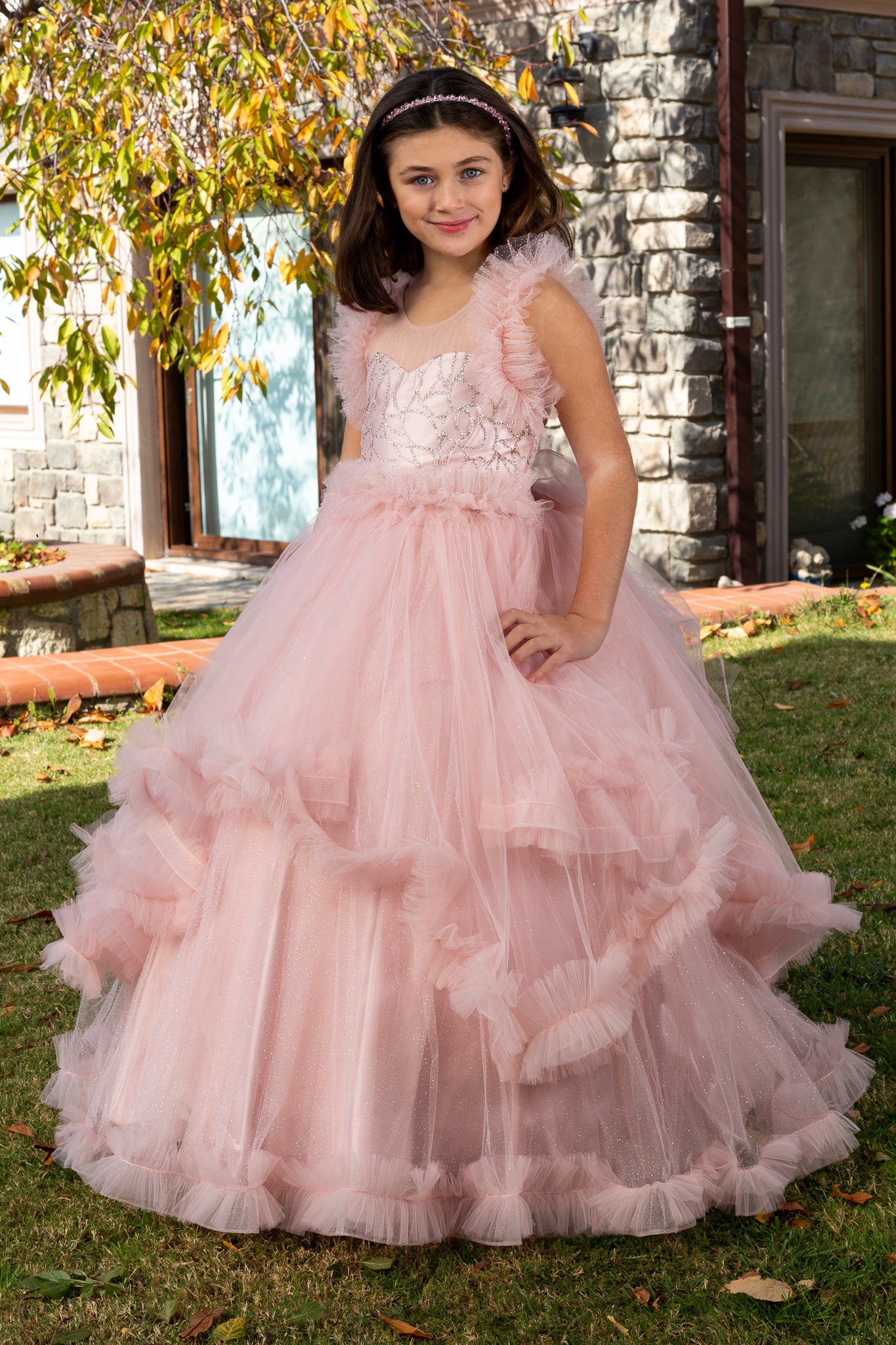 Lumina Powder Princess Tulle Dress for Girls 3-11 Years | Lace & Glitter Details | Flower Girls, Religious Ceremonies & Special Events | 30078-18