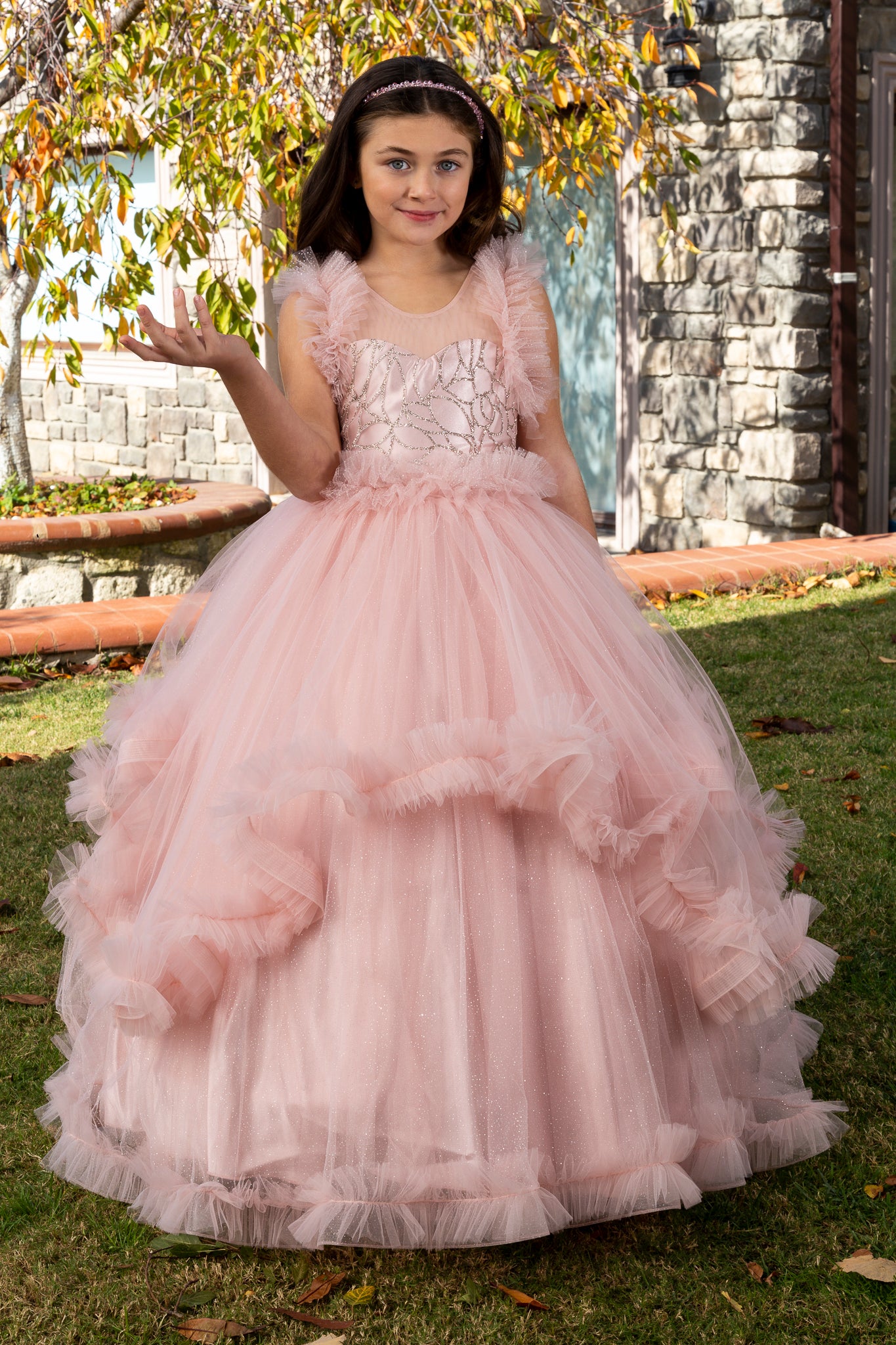 Lumina Powder Princess Tulle Dress for Girls 3-11 Years | Lace & Glitter Details | Flower Girls, Religious Ceremonies & Special Events | 30078-18