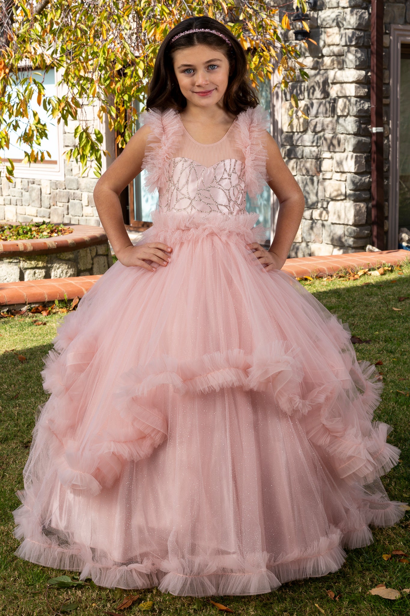 Lumina Powder Princess Tulle Dress for Girls 3-11 Years | Lace & Glitter Details | Flower Girls, Religious Ceremonies & Special Events | 30078-18