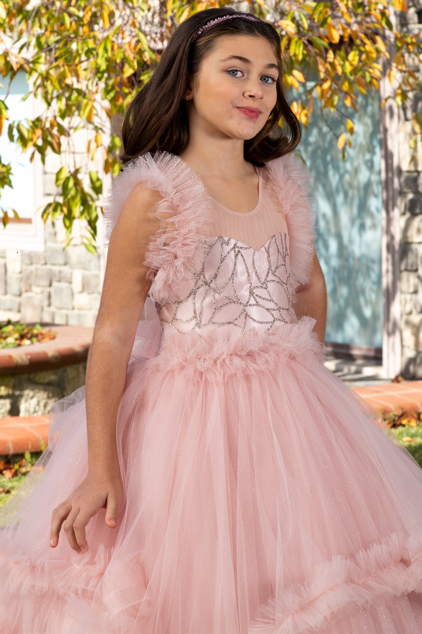 Lumina Powder Princess Tulle Dress for Girls 3-11 Years | Lace & Glitter Details | Flower Girls, Religious Ceremonies & Special Events | 30078-18