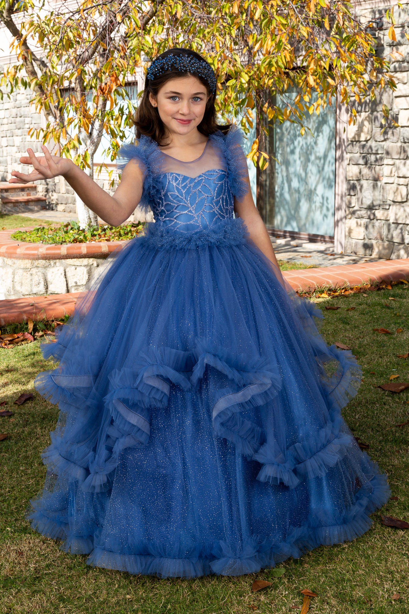 Lumina Indigo Princess Tulle Dress for Girls 3-11 Years | Lace & Glitter Details | Flower Girls, Religious Ceremonies & Special Events | 30078-26
