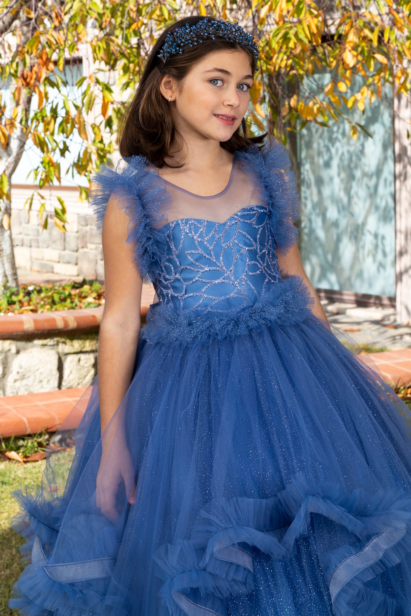 Lumina Indigo Princess Tulle Dress for Girls 3-11 Years | Lace & Glitter Details | Flower Girls, Religious Ceremonies & Special Events | 30078-26