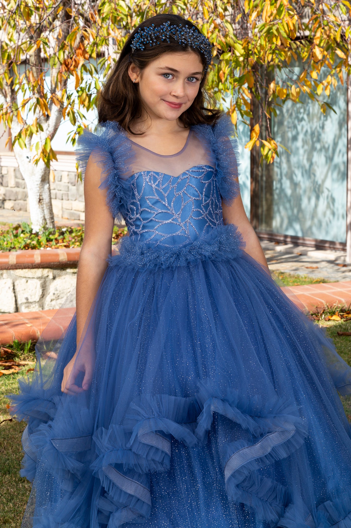 Lumina Indigo Princess Tulle Dress for Girls 3-11 Years | Lace & Glitter Details | Flower Girls, Religious Ceremonies & Special Events | 30078-26