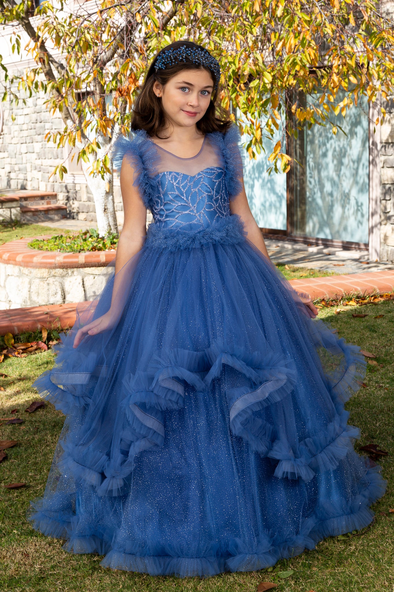Lumina Indigo Princess Tulle Dress for Girls 3-11 Years | Lace & Glitter Details | Flower Girls, Religious Ceremonies & Special Events | 30078-26