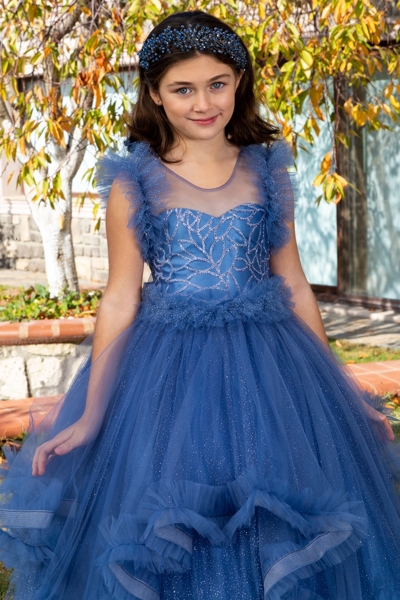 Lumina Indigo Princess Tulle Dress for Girls 3-11 Years | Lace & Glitter Details | Flower Girls, Religious Ceremonies & Special Events | 30078-26