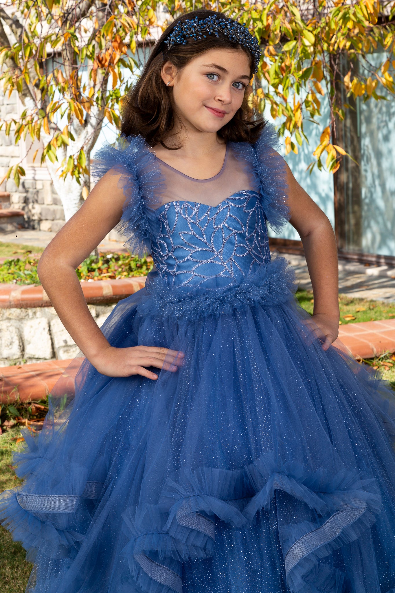 Lumina Indigo Princess Tulle Dress for Girls 3-11 Years | Lace & Glitter Details | Flower Girls, Religious Ceremonies & Special Events | 30078-26