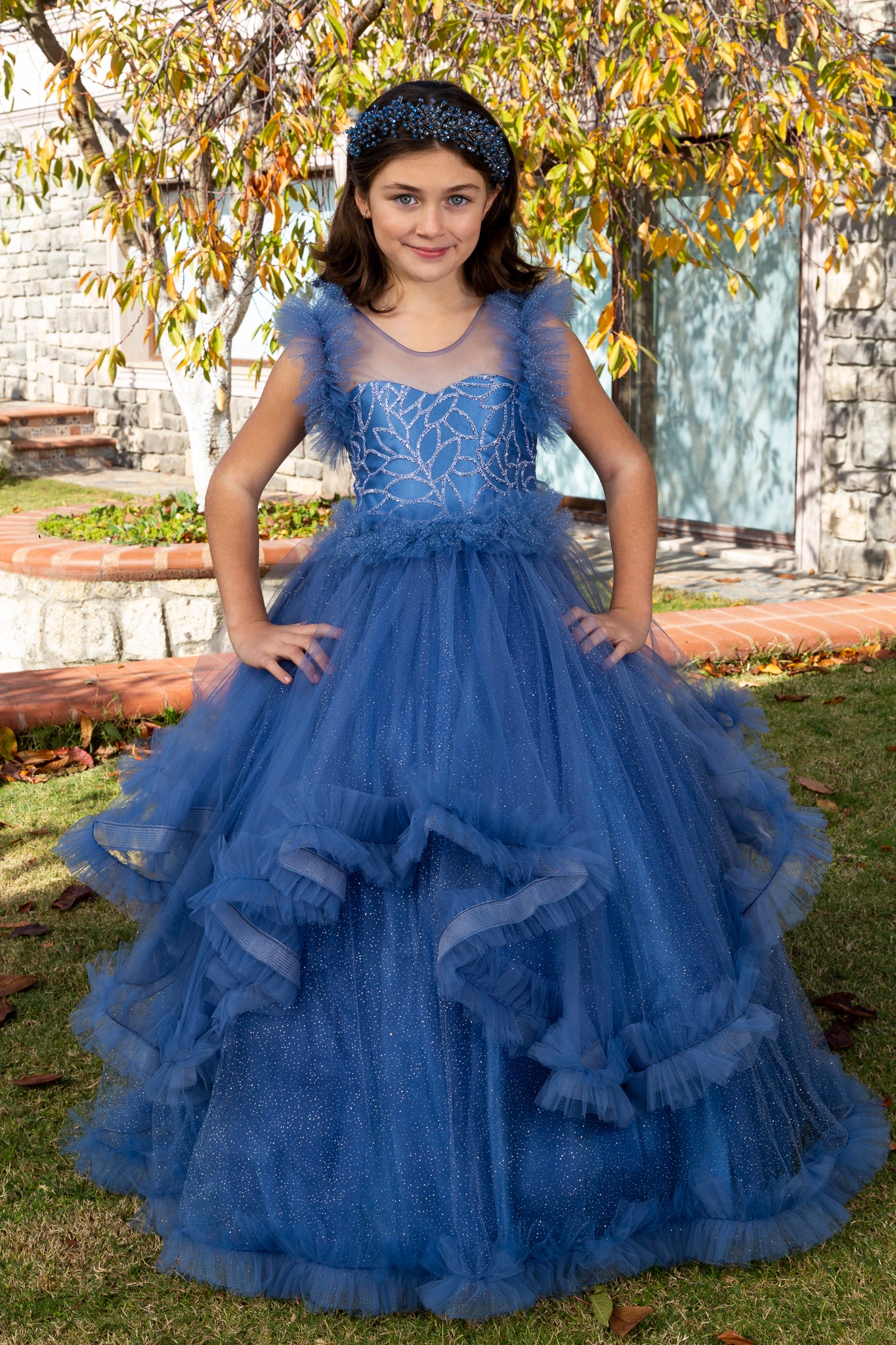 Lumina Indigo Princess Tulle Dress for Girls 3-11 Years | Lace & Glitter Details | Flower Girls, Religious Ceremonies & Special Events | 30078-26