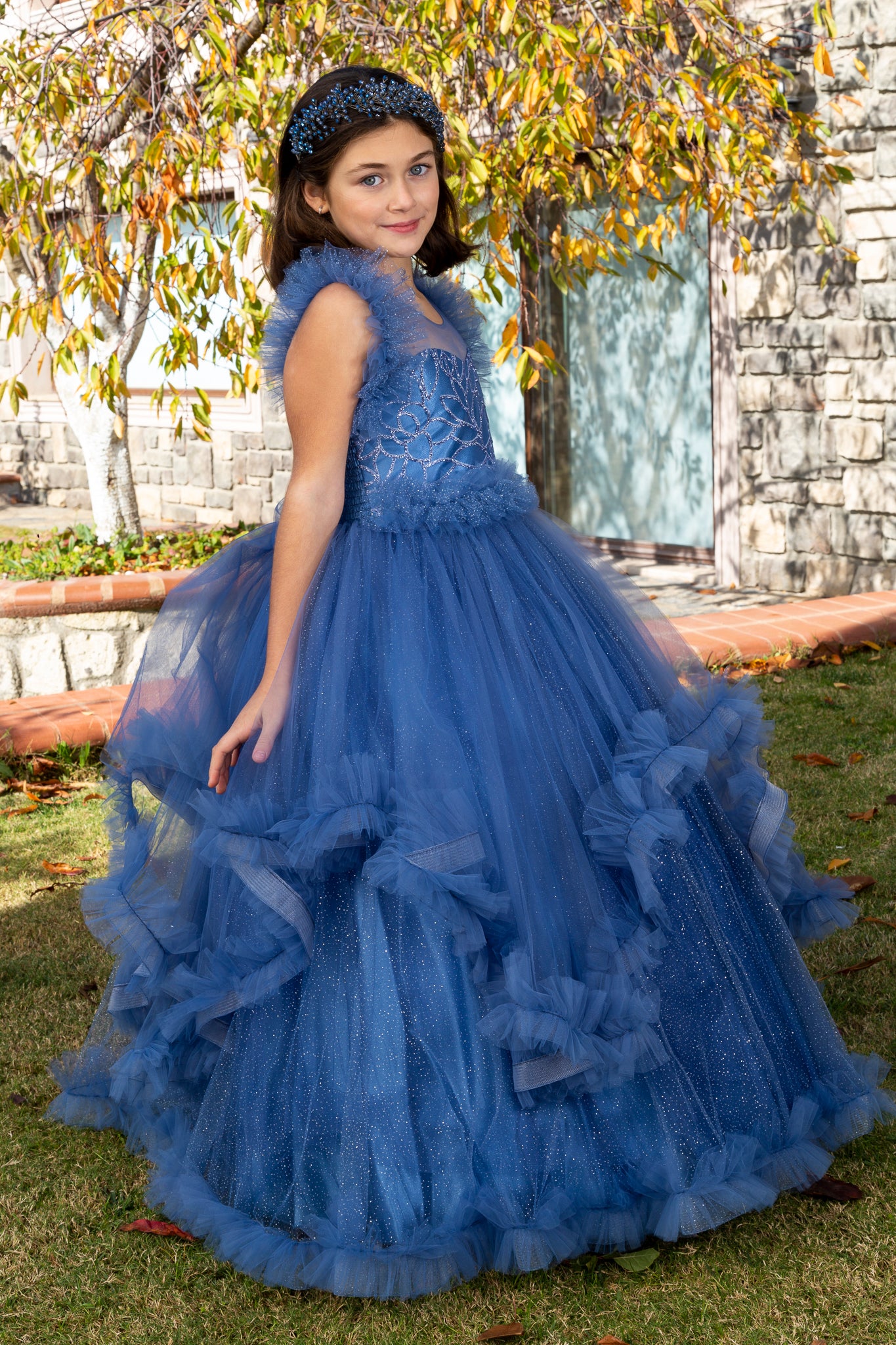 Lumina Indigo Princess Tulle Dress for Girls 3-11 Years | Lace & Glitter Details | Flower Girls, Religious Ceremonies & Special Events | 30078-26