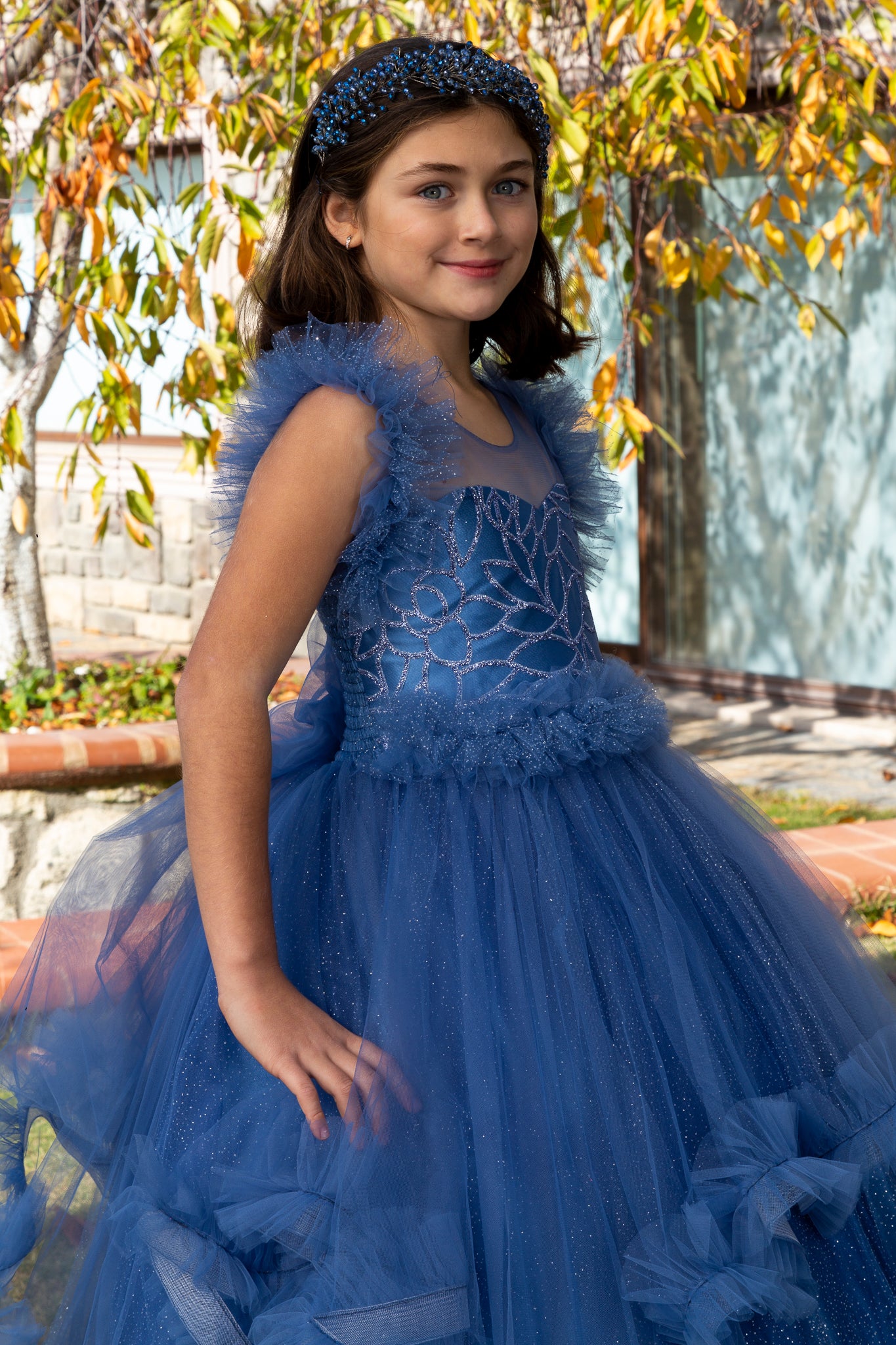 Lumina Indigo Princess Tulle Dress for Girls 3-11 Years | Lace & Glitter Details | Flower Girls, Religious Ceremonies & Special Events | 30078-26