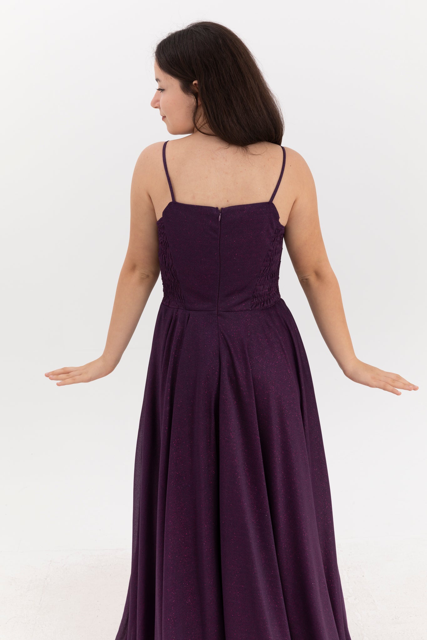 Eclipse Purple Maxi Chiffon kjole til piger 12-16 år | Glittertryk og draperede detaljer | Graduering og særlige begivenheder | 50007-11