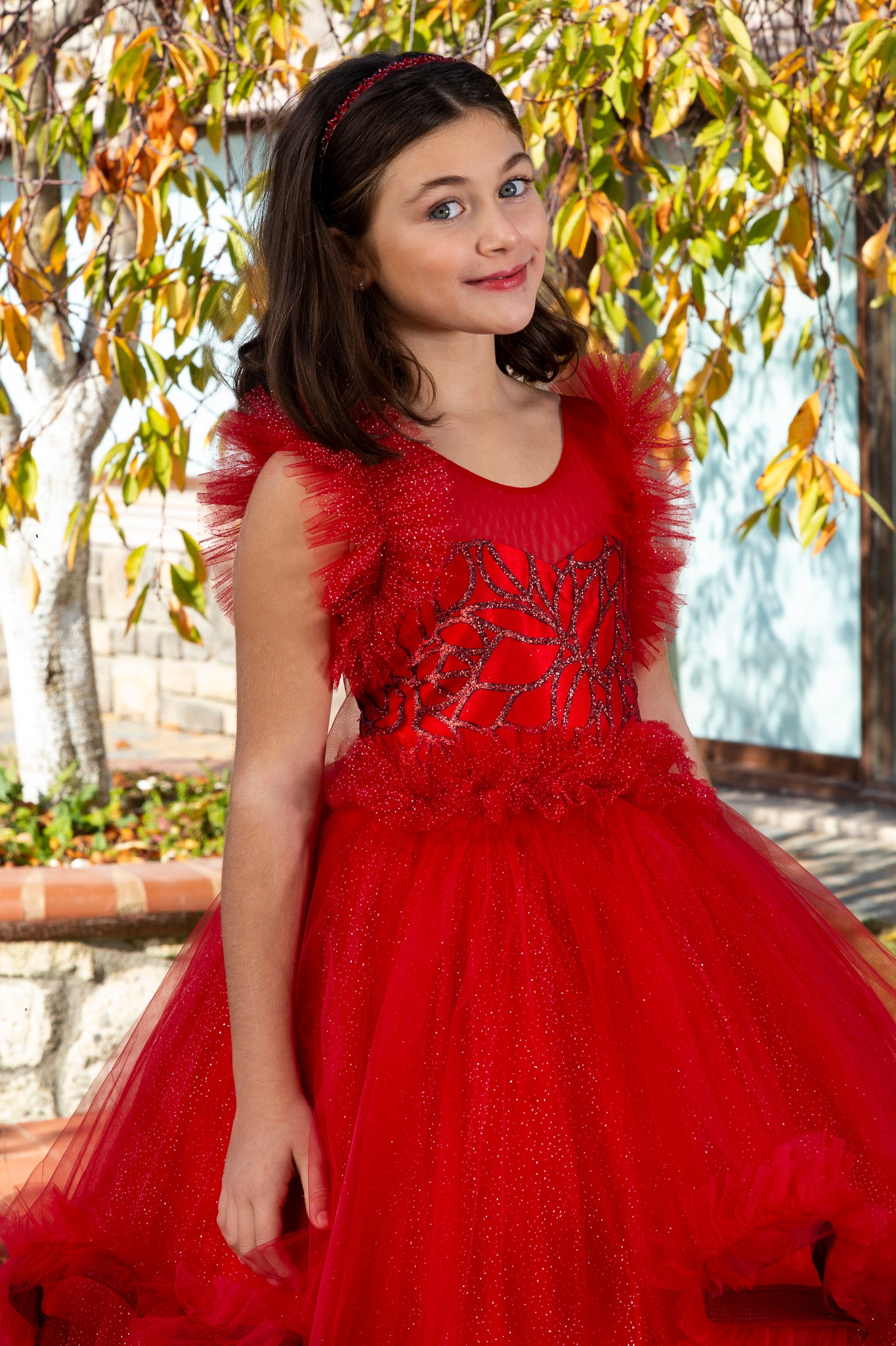 Lumina rød prinsesse tyl kjole til piger 3-11 år | Blonder & Glitter detaljer | Blomsterpiger, religiøse ceremonier og særlige begivenheder | 30078-09
