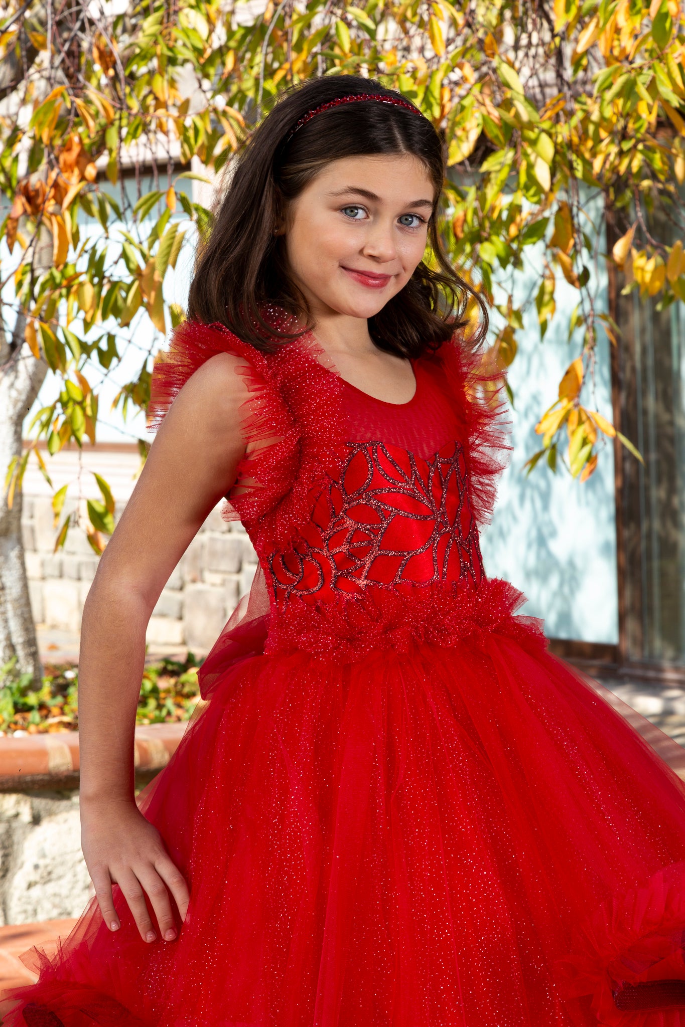 Lumina rød prinsesse tyl kjole til piger 3-11 år | Blonder & Glitter detaljer | Blomsterpiger, religiøse ceremonier og særlige begivenheder | 30078-09
