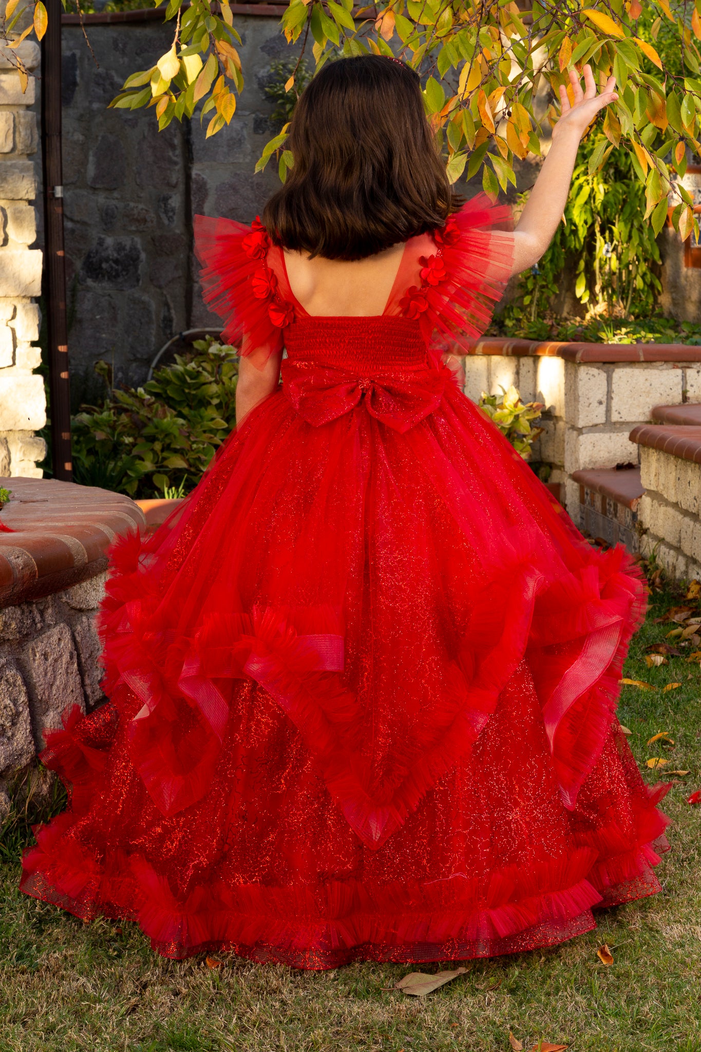 Dazzle rode prinsessenjurk van tule voor meisjes van 3-11 jaar | 3D-bloem- en glitterdetails | Bloemenmeisjes, religieuze ceremonies en speciale evenementen | 30079-09
