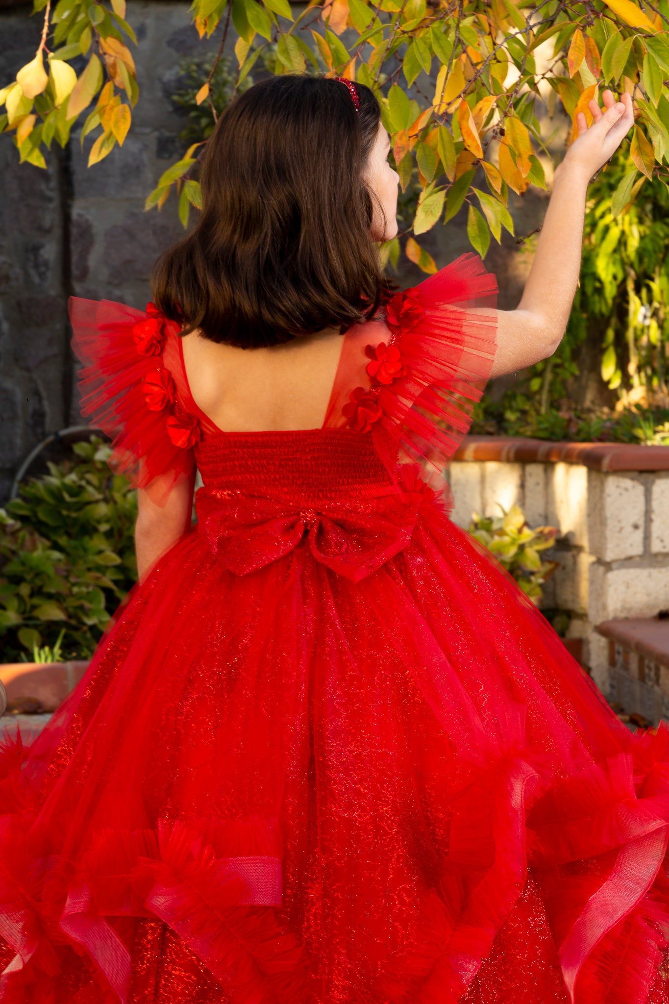 Dazzle rode prinsessenjurk van tule voor meisjes van 3-11 jaar | 3D-bloem- en glitterdetails | Bloemenmeisjes, religieuze ceremonies en speciale evenementen | 30079-09