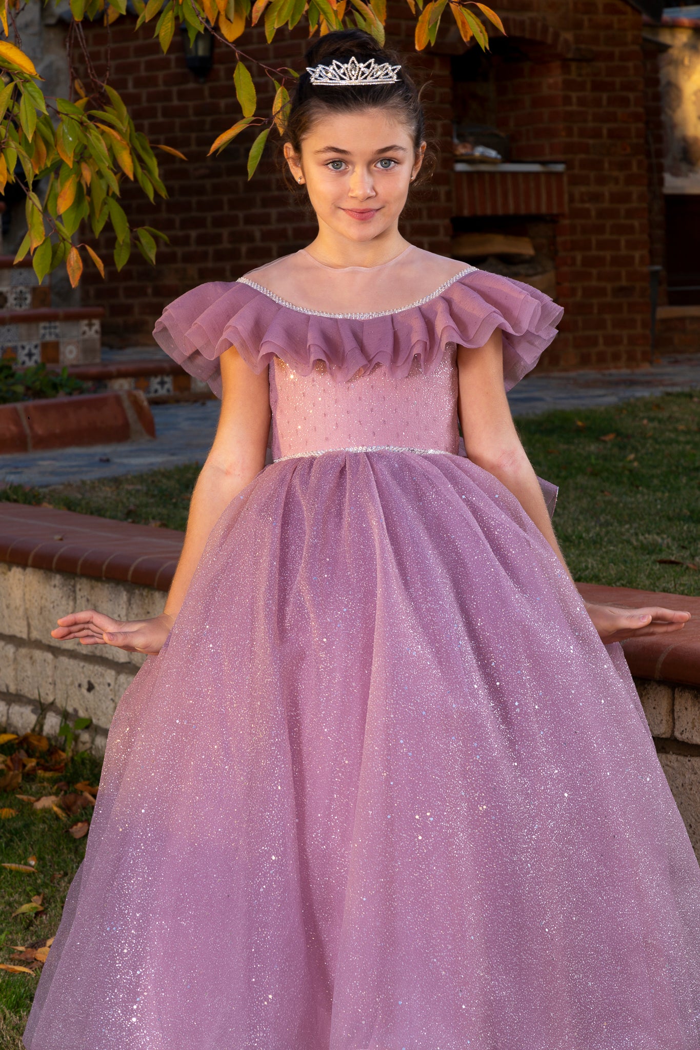 Elite Vestido Princesa Tul Lila para Niña 3-11 Años | Detalles de purpurina, cuentas y volantes | Niñas de flores y eventos especiales | 30088-03