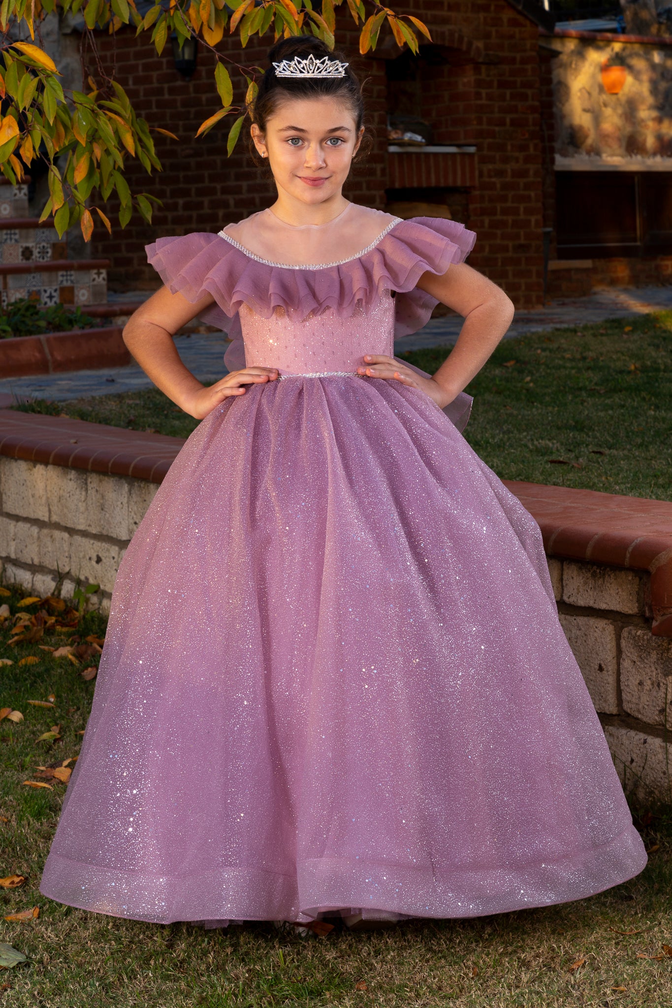 Elite Vestido Princesa Tul Lila para Niña 3-11 Años | Detalles de purpurina, cuentas y volantes | Niñas de flores y eventos especiales | 30088-03
