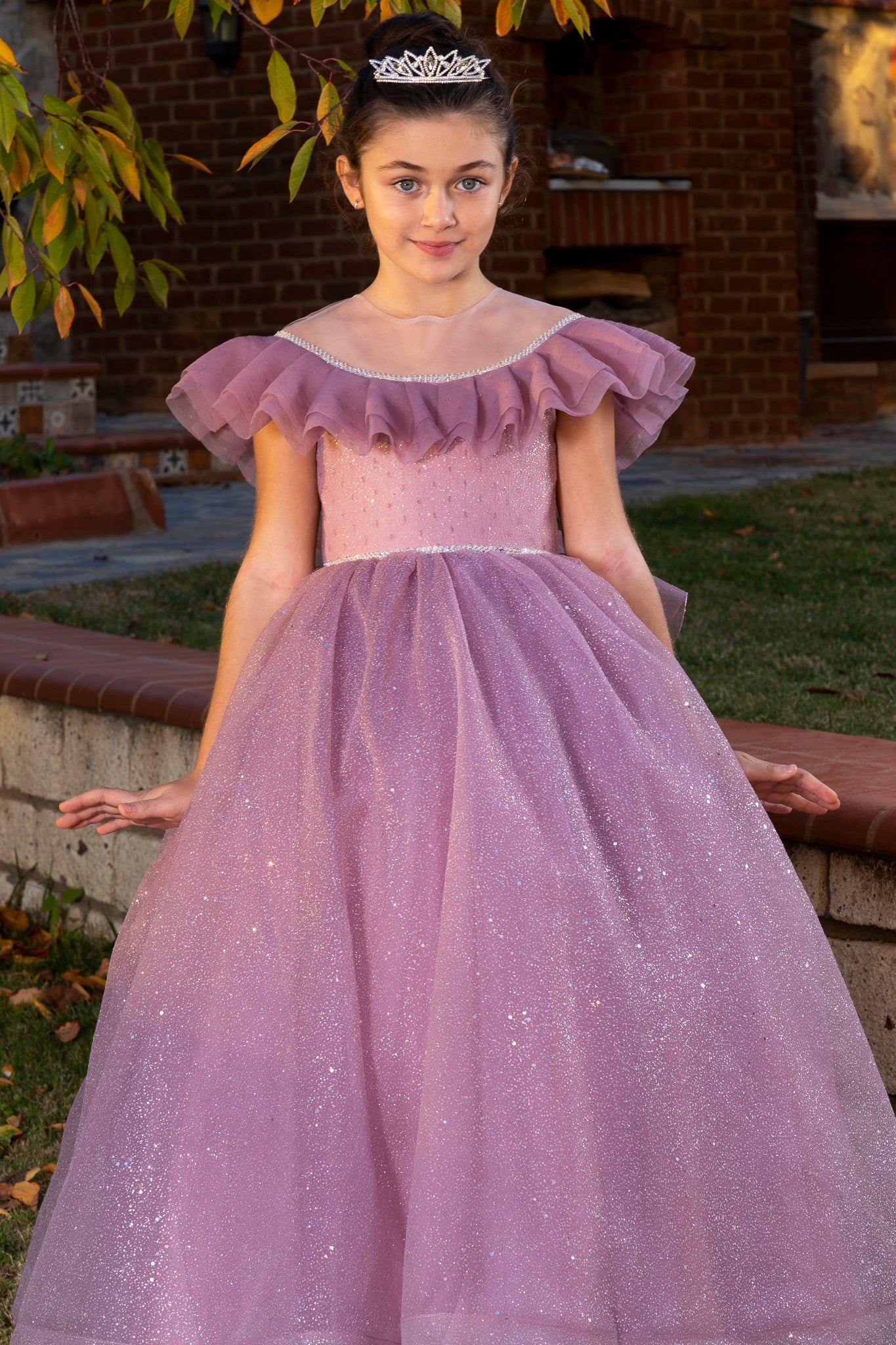 Elite Vestido Princesa Tul Lila para Niña 3-11 Años | Detalles de purpurina, cuentas y volantes | Niñas de flores y eventos especiales | 30088-03