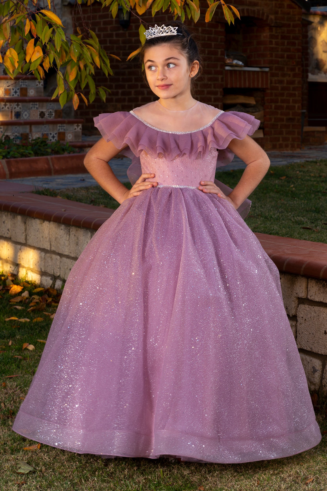 Elite Vestido Princesa Tul Lila para Niña 3-11 Años | Detalles de purpurina, cuentas y volantes | Niñas de flores y eventos especiales | 30088-03