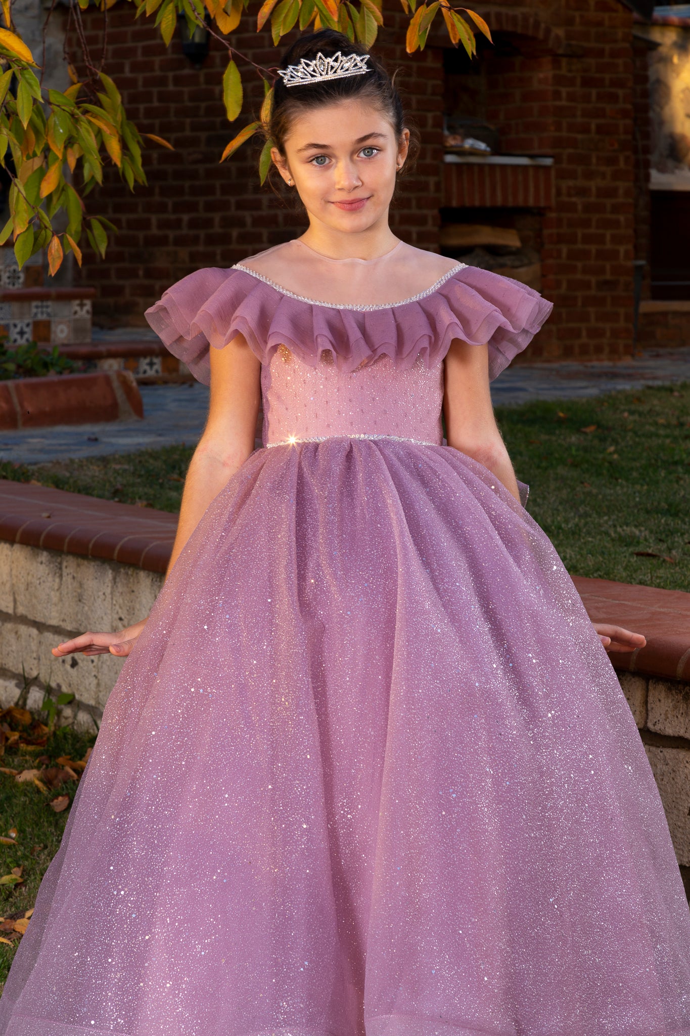 Elite Vestido Princesa Tul Lila para Niña 3-11 Años | Detalles de purpurina, cuentas y volantes | Niñas de flores y eventos especiales | 30088-03