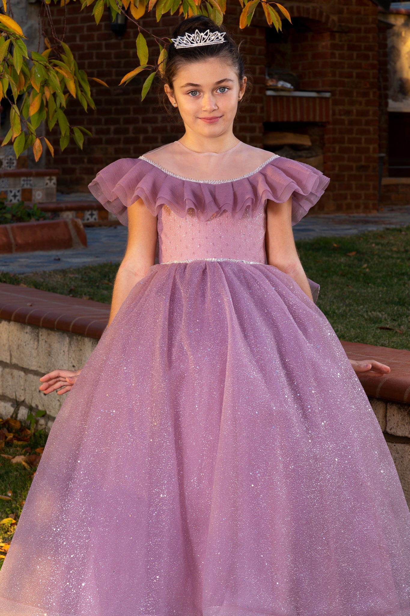Elite Vestido Princesa Tul Lila para Niña 3-11 Años | Detalles de purpurina, cuentas y volantes | Niñas de flores y eventos especiales | 30088-03